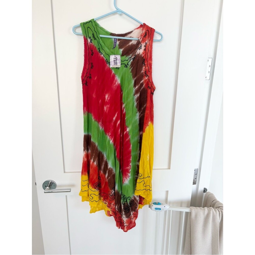 NWT True Rock Tie Dye Handkerchief Hem Tunic Top Sleeveless Boho Festival- XL